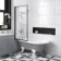 Abingdon 1500 Dove Grey Roll Top Shower Bath - White Ball Feet & 6mm Easy Clean Matt Black Framed Screen
