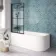 Oakham 1700 Space Saving Shower Bath & 6mm Easy Clean Matt Black Grid Bath Screen - Left Handed