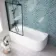 Oakham 1700 Space Saving Shower Bath & 6mm Easy Clean Matt Black Framed Bath Screen - Left Handed