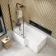 L Shaped 1600 Shower Bath with Front Panel & 6mm Matt Black Easy Clean Screen with Rail - Left Handed