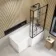 L Shaped 1600 Shower Bath with Front Panel & 6mm Easy Clean Matt Black Grid Bath Screen - Right Handed