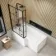L Shaped 1500 Shower Bath with Front Panel & 6mm Easy Clean Matt Black Grid Bath Screen - Left Handed