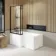 L Shaped 1500 Shower Bath with Front Panel & 6mm Easy Clean Matt Black Framed Bath Screen - Left Handed