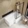 L Shaped 1500 Shower Bath with Front Panel & 6mm Easy Clean Matt Black Framed Bath Screen - Right Handed
