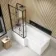 L Shaped 1700 Shower Bath with Front Panel & 6mm Easy Clean Matt Black Grid Bath Screen - Left Handed