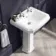 Hudson Traditional Toilet With Cashmere Pink Seat & Pedestal Basin Set - Double Tap Hole
