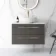 Elba Graphite Grey Wall Hung Drawer Vanity with Marble Top & Oval Counter Top Basin 800mm - Brushed Brass Accents