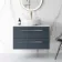 Elba Inky Blue Wall Hung Drawer Vanity with Marble Top & Oval Counter Top Basin 800mm - Brushed Brass Accents