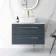 Elba Inky Blue Wall Hung Drawer Vanity with Marble Top & Curved Counter Top Basin 800mm - Brushed Brass Accents