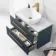 Elba Inky Blue Wall Hung Drawer Vanity with Marble Top & Curved Counter Top Basin 800mm - Brushed Brass Accents