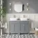 Bermuda Dove Grey Vanity with Marble Top & Curved Counter Top Basin 1200mm - Brushed Brass Accents