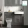 Monaco Graphite Grey Basin Vanity and Back To Wall Unit 1200mm (Excludes Pan & Cistern) - Brushed Brass Accents
