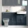 Monaco Inky Blue Combination Vanity Traditional Basin with Marble Top 1500mm (Excludes Pan & Cistern) - Brushed Brass Accents