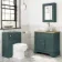 Lucia Midnight Green Vanity with Oak Effect Top & Round Counter Top Basin 840mm - Brushed Brass Accents