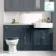Monaco Inky Blue Combination Vanity Basin with Marble Top and Hudson Toilet with Wooden Seat 1500mm - Brushed Brass Accents