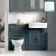 Monaco Inky Blue Combination Vanity Traditional Basin and Hudson Toilet with Wooden Seat 1200mm - Brushed Brass Accents