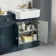 Monaco Inky Blue Combination Vanity Traditional Basin and Hudson Toilet with Wooden Seat 1500mm - Brushed Brass Accents