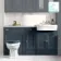 Monaco Inky Blue Combination Vanity Traditional Basin with Marble Top & Hudson Toilet with Wooden Seat 1500mm - Brushed Brass Accents