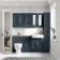 Monaco Inky Blue Combination Vanity Basin with Marble Top and Seattle Toilet 1500mm - Brass Knurled Handles