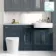Monaco Inky Blue Combination Vanity Basin with Marble Top and Boston Toilet 1500mm - Brass Knurled Handles