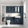 Monaco Inky Blue Combination Vanity Traditional Basin with Marble Top and Seattle Toilet 1500mm - Brass Knurled Handles
