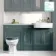 Monaco Midnight Green Combination Vanity Basin with Marble Top and Hudson Toilet with Wooden Seat 1500mm - Brass Knurled Handles