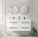 Omaha Gloss White Wall Hung Double Basin Drawer Vanity 1200mm - Black Accents