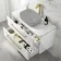 Omaha Gloss White Wall Hung Drawer Vanity with Marble Top 1000mm (Excludes Counter Top Basin) - Brushed Brass Accents