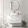 Omaha Gloss White Wall Hung Drawer Vanity with Marble Top & Curved Counter Top Basin 1000mm - Brushed Brass Accents