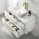 Omaha Gloss White Wall Hung Drawer Vanity with Marble Top & Curved Counter Top Basin 1000mm - Brushed Brass Accents