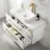Omaha Gloss White Wall Hung Drawer Vanity with Marble Top & Marin Basin 1000mm - Brushed Brass Accents