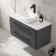 Omaha Slate Grey Wall Hung Drawer Vanity with Marble Top & Curved Counter Top Basin 1000mm - Black Accents