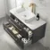 Omaha Slate Grey Wall Hung Drawer Vanity with Marble Top & Marin Basin 1000mm - Brushed Brass Accents