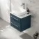 Omaha Navy Blue Wall Hung Drawer Vanity with Marble Top & Curved Counter Top Basin 600mm