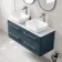 Omaha Navy Blue Wall Hung Drawer Vanity with Marble Top & Curved Counter Top Basin 1200mm