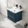 Omaha Navy Blue Wall Hung Basin Drawer Vanity 600mm - Black Accents