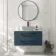Omaha Navy Blue Wall Hung Drawer Vanity with Marble Top 1000mm (Excludes Counter Top Basin) - Black Accents