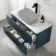 Omaha Navy Blue Wall Hung Drawer Vanity with Marble Top 1000mm (Excludes Counter Top Basin) - Black Accents