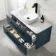 Omaha Navy Blue Wall Hung Drawer Vanity with Marble Top & Curved Counter Top Basin 1000mm - Black Accents