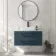 Omaha Navy Blue Wall Hung Drawer Vanity with Marble Top & Marin Basin 1000mm - Black Accents