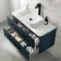 Omaha Navy Blue Wall Hung Drawer Vanity with Marble Top & Marin Basin 1000mm - Black Accents