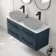 Omaha Navy Blue Wall Hung Drawer Vanity with Marble Top 1200mm (Excludes Counter Top Basin) - Black Accents