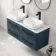 Omaha Navy Blue Wall Hung Drawer Vanity with Marble Top & Curved Counter Top Basin 1200mm - Black Accents