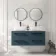 Omaha Navy Blue Wall Hung Drawer Vanity with Marble Top & Curved Counter Top Basin 1200mm - Black Accents