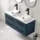 Omaha Navy Blue Wall Hung Drawer Vanity with Marble Top & Marin Basin 1200mm - Black Accents