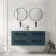 Omaha Navy Blue Wall Hung Drawer Vanity with Marble Top & Marin Basin 1200mm - Black Accents