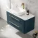 Omaha Navy Blue Wall Hung Drawer Vanity with Marble Top & Curved Counter Top Basin 1000mm - Brushed Brass Accents
