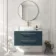 Omaha Navy Blue Wall Hung Drawer Vanity with Marble Top & Curved Counter Top Basin 1000mm - Brushed Brass Accents