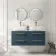 Omaha Navy Blue Wall Hung Drawer Vanity with Marble Top & Curved Counter Top Basin 1200mm - Brushed Brass Accents
