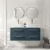 Omaha Navy Blue Wall Hung Drawer Vanity with Marble Top & Marin Basin 1200mm - Brushed Brass Accents